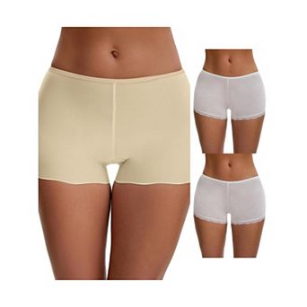 3 Packs Women's Seamless Ice-Silk Lace Trim Slip Shorts for Under Dresses Elastic Boyshorts