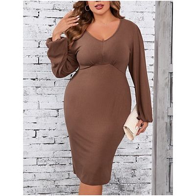 bodycon plus size casual dress Casual Work Dress | V Neck Cocktail Dresses with See-through Sleeves