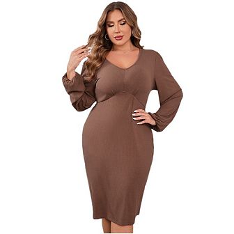 Women's Plus Size Long Sleeve Dress Casual V Neck Dress Twist Waist Bodycon Cocktail Dress