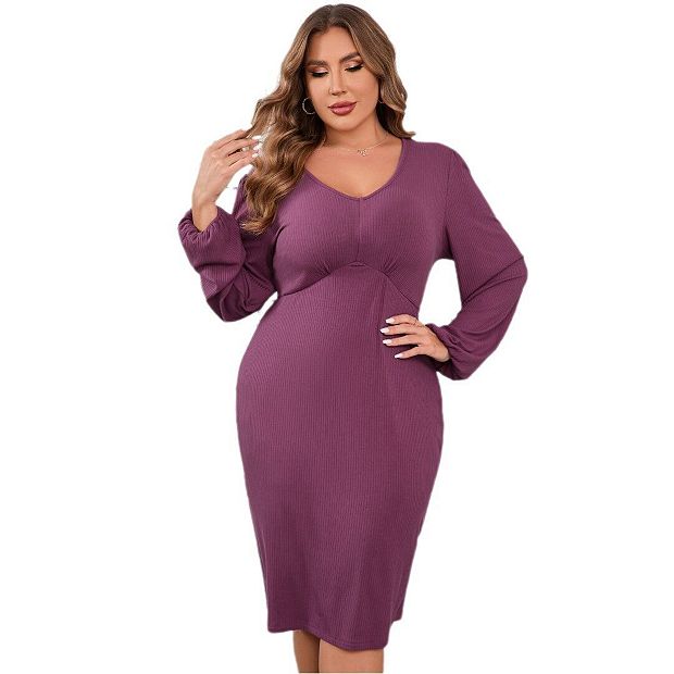 sachin and babi light blue dress Plus Size Striped Crew Neck Cap Sleeve Bodycon Split Drawstring Midi Casual  Dress, Autumn/Winter Women Outfit, For Summer main image 1