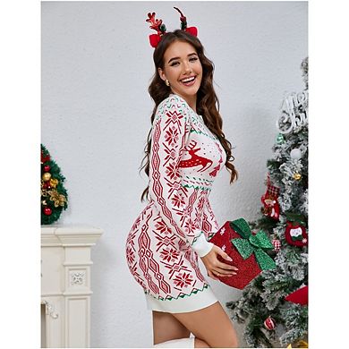 Women's Ugly Christmas Sweater Round Neck Long Sleeve Slim Mini Dress