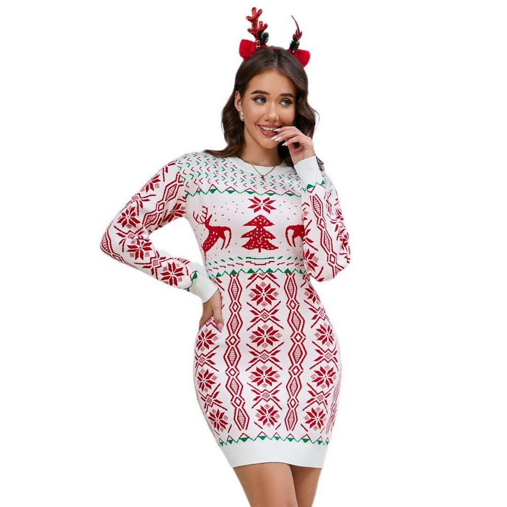 Christmas Tunic Women's Ugly Christmas Sweater Dress - Oversized Long  Sleeve Knit Party Dress With Snowflake Print, Holiday Crewneck Mini Dress  Christmas Party Dresses For Women