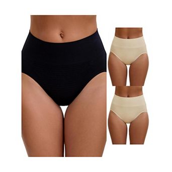 3 Packs Women's High Waist Tummy Slimming Elastic Waistband Briefs Hi-Cut Hip Lifter Underwears