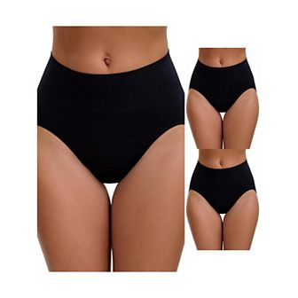3 Packs Women's High Waist Tummy Slimming Elastic Waistband Briefs Hi-Cut Hip Lifter Underwears
