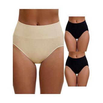 3 Packs Women's High Waist Tummy Slimming Elastic Waistband Briefs Hi-Cut Hip Lifter Underwears
