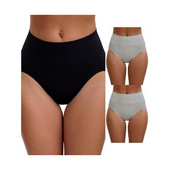 3 Packs Women's High Waist Tummy Slimming Elastic Waistband Briefs Hi-Cut Hip Lifter Underwears
