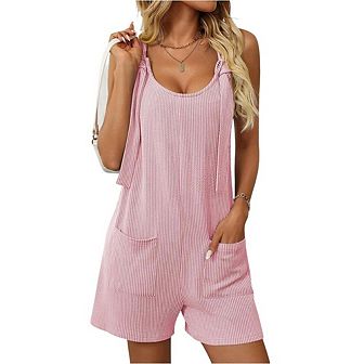 Women Romper for Beach Vacation Casual Shorts Jumpsuits Loose Fit Trendy Striped Sleeveless Overalls