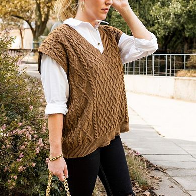Women's V-Neck Cable Knit Sweater Vest