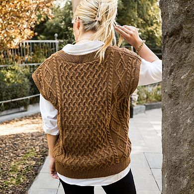 Women's V-Neck Cable Knit Sweater Vest
