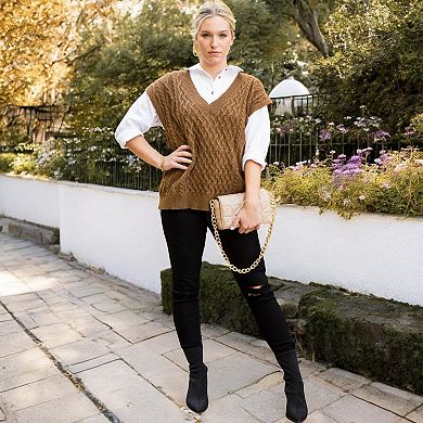 Women's V-Neck Cable Knit Sweater Vest
