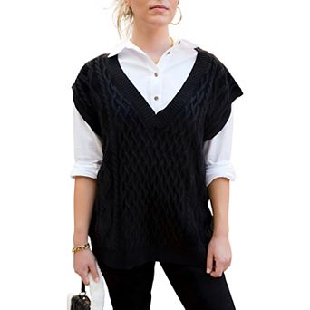 Women's V-Neck Cable Knit Sweater Vest