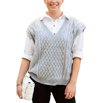 Women's V-Neck Cable Knit Sweater Vest