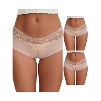 3 Packs Women's Lace Ice Silk Boyshorts Panties Hollow Out Mid Rise Comfort Briefs Underwears