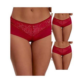 3 Packs Women's Lace Ice Silk Boyshorts Panties Hollow Out Mid Rise Comfort Briefs Underwears