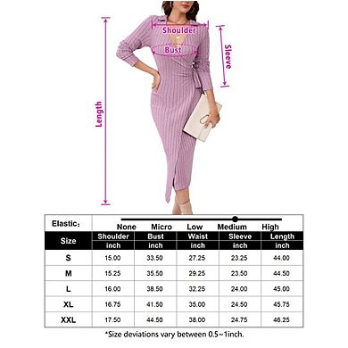 Women's Fall Sweater Dress V Neck Long Sleeve Ribbed Knit Tie Waist Bodycon Slim Fit Midi Dresses