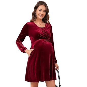 Women's Maternity Dress Velvet Retro V-Neck A-Line Dress Evening Dress Wedding Guest