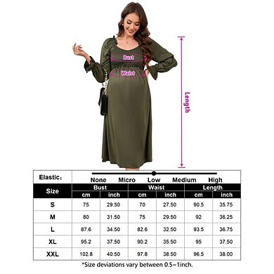 Women's Maternity Dress V Neck Long Sleeve Smocked Chest Midi Dress Photoshoot Baby Shower