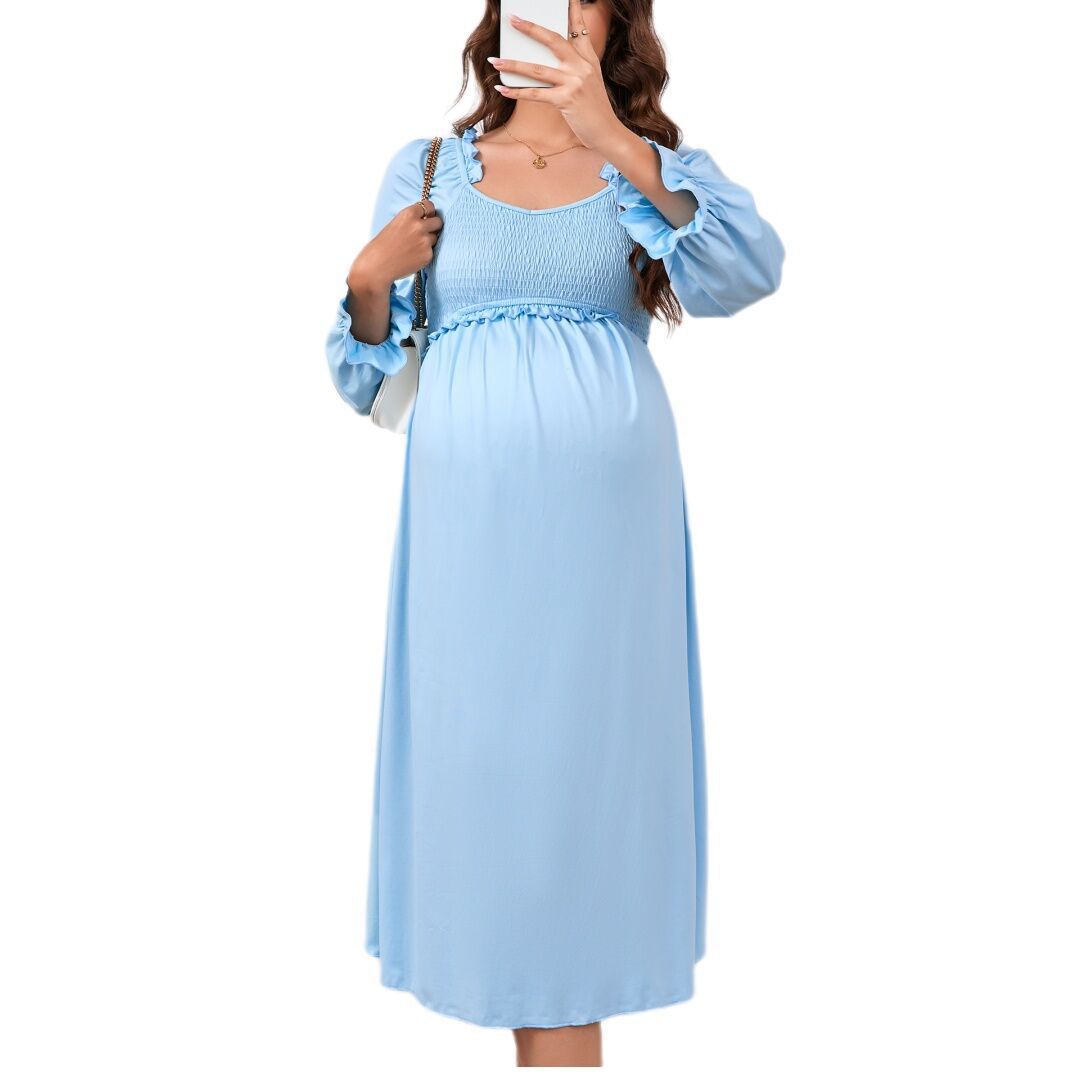 Женские платья Maternity Dress V Neck Long Sleeve Smocked Chest Midi Dress Photoshoot Baby Shower