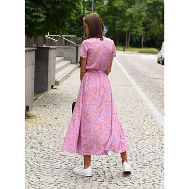 Womens Summer Maxi Dress Casual Wrap Floral Boho Short Sleeve V Neck Split Ruffle Beach Long Dresses