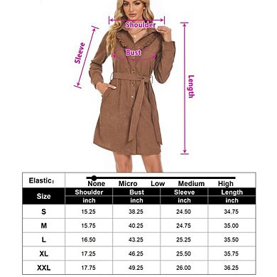 Women's Corduroy Button Front Ruffle Hem High Waist Dress With Belt