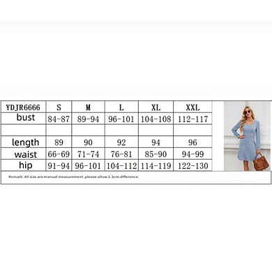 Womens Long Sleeve Fall Casual Square Neck Sweater Dress Casual Solid Ribbed Knit Sweater Dress