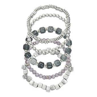 Emberly 5 pc Silver Tone Beaded Bracelet Set