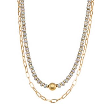 Emberly Layered Two-Row Beaded Necklace Set