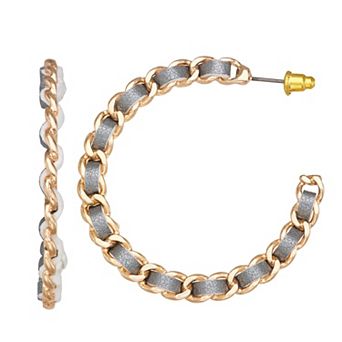 Emberly Gold Tone Woven Curve Chain Hoop Earrings