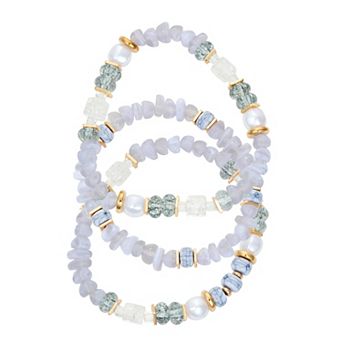 Emberly 3 pc Gold Tone Beaded Bracelet Set