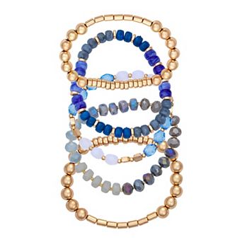 Emberly 5 pc Gold Tone Blue Beaded Bracelet Set