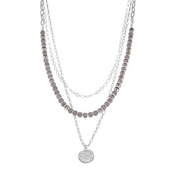 Emberly Silver Tone Beaded Layer Necklace
