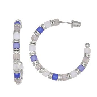 Emberly Silver Tone Beaded Hoop Earrings