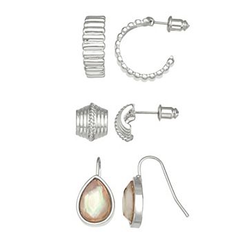 Emberly 3-Pair Silver-Tone Mixed Earring Set