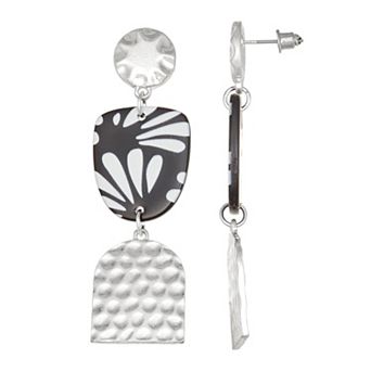 Emberly Silver Tone Linear Printed Mix Media Earrings