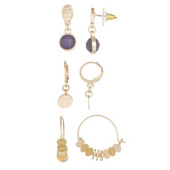 Emberly Gold-Tone Trio Hoop Drop Earring Set