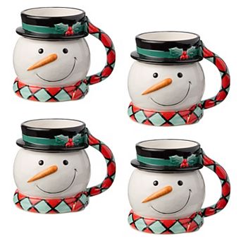 Certified International Christmas Whimsy Set of 4 3-D Snowman Mugs 17 oz.