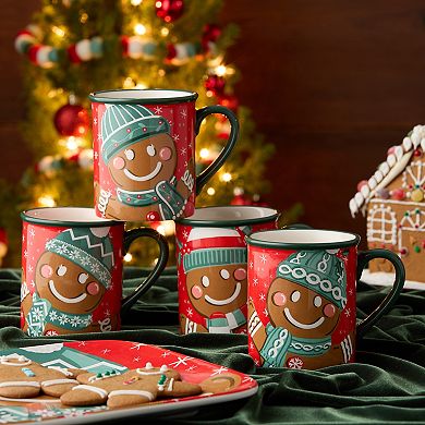 Certified International Christmas Whimsy 18-oz. Gingerbread Mug Set of 4