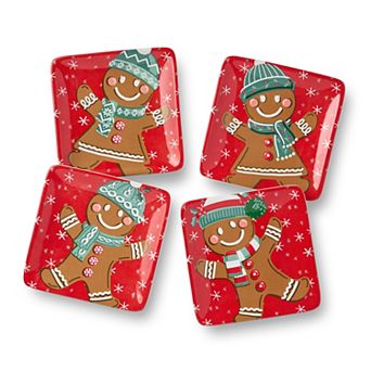 Certified International Christmas Whimsy Set of 4 Gingerbread Canape Plates 6 in