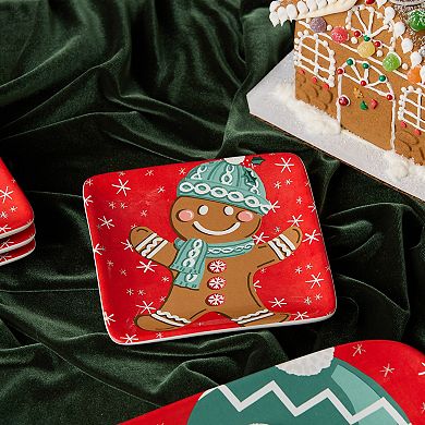 Certified International Christmas Whimsy Set of 4 Gingerbread Canape Plates 6 Inches