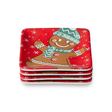 Certified International Christmas Whimsy Set of 4 Gingerbread Canape Plates 6 Inches