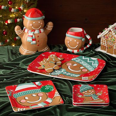 Certified International Christmas Whimsy Set of 4 Gingerbread Canape Plates 6 Inches
