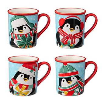 Certified International Christmas Whimsy Set of 4 Penguin Mugs 18 oz.
