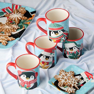 Certified International Christmas Whimsy Set of 4 Penguin Mugs 18 oz.
