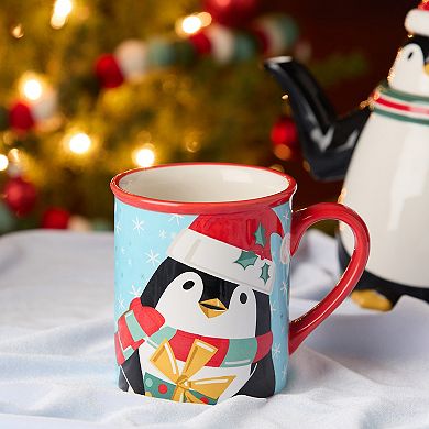 Certified International Christmas Whimsy Set of 4 Penguin Mugs 18 oz.
