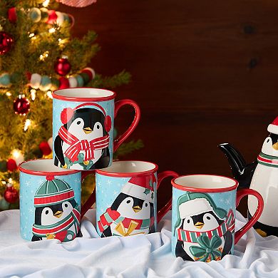 Certified International Christmas Whimsy Set of 4 Penguin Mugs 18 oz.