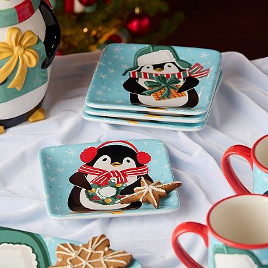 Certified International Christmas Whimsy Set of 4 Canape Plates 6 Inches
