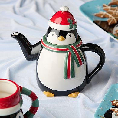 Certified International Christmas Whimsy Penguin 3-D Teapot