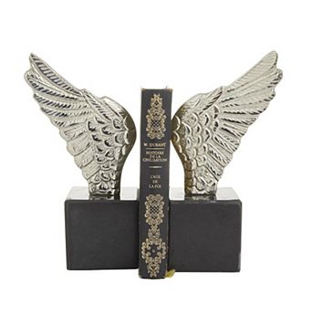 Stella & Eve Aluminum Metal Wings Bookends with Marble Base Table Decor
