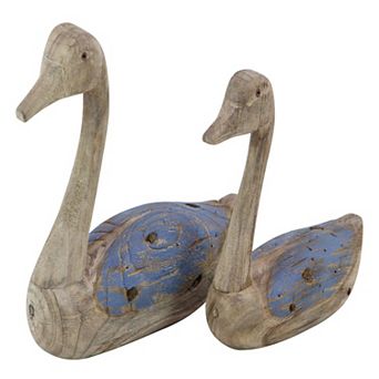 Stella & Eve Wood Decorative Blue Duck Sculpture Outdoor Decor - Set of 2