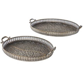 Stella & Eve Metal Ornate Oval Tray with Tree Patterned Interior Table Decor